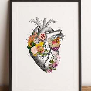 Wall Art Floral White Heart, Anatomy art, Art print, Anatomical Heart poster, Anatomical heart, doctor gift, SKA231WA3