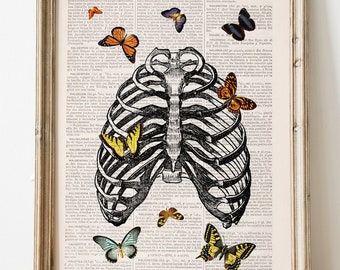 Butterfly collage Upcycled Dictionary Page - Book Print Butterflies in rib cage - art print - Wall art - SKA068