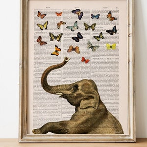 Unique Wall Art Elephant Butterfly Print Nursery Wall Art Elephant Wall Art Baby Shower Gift ANI088 image 7