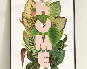 Home Plant Art Print: Botanical Typography Wall Decor