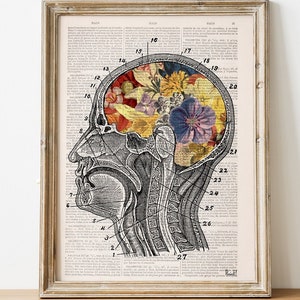 Original Art - Flowery Brain Anatomy Art - Wall Art - Floral Print - Medical Art - Brain Art - Anatomy Wall Art - SKA053