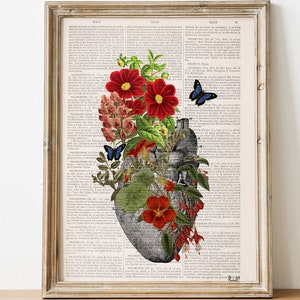 Blue Butterflies Anatomical Heart - Flower Heart Print - Flower Anatomy Print - Anatomy Chart - Anatomy Decor - SKA258