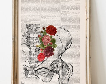 Pelvis with Roses Art Print - Healing gift - Prints - Wall Art - Pelvis flowers - therapist gift - Bones Art - SKA13