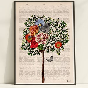 Grande arte da parete, decorazione da parete, regali per la mamma, albero con poster di uccelli, arte degli uccelli, arte eco-friendly, arte della celebrazione primaverile, arte della parete, ANI220PA3