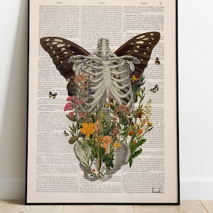 Butterfly Soul Anatomy Art Print: Skeleton Torso, Goth Decor