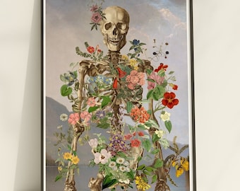 Floral Skeleton Anatomy Print: Botanical Human Skeleton Wall Art