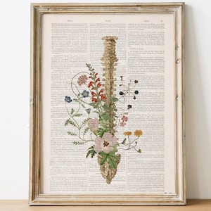 Arte floreale della colonna vertebrale - Arte murale anatomica - Regalo yoga - Regalo chiropratico - Poster anatomico - Regalo terapeutico - SKA141