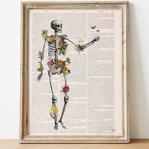 Skeleton Wall art print, Tropical Plants Skeleton full of naure, Doctor student gift, Anatomy Print Biology art, SKA279