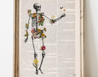 Skeleton Wall art print, Tropical Plants Skeleton full of naure, Doctor student gift, Anatomy Print Biology art, SKA279