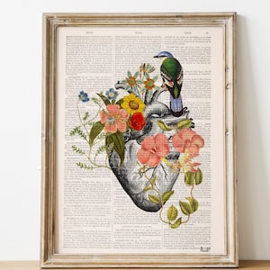 Home Decor Blue Bird on Anatomical Heart Flower Heart Print Flower Anatomy  Print Anatomy Decor Sustainable Art Art Heart - Etsy