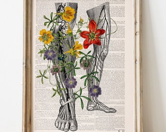 Art prints - Gift for mom- Wall art print - Human anatomy art - Wild flowers on my legs - Art Print wall - Wall Hanging poster - SKA096