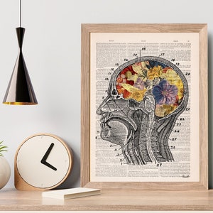 Unique wall Art Flowery Brain Anatomy Art Wall Art print Medical Art Anatomical Art Home decor Art SKA053 Book Page L 8.1x12 inches