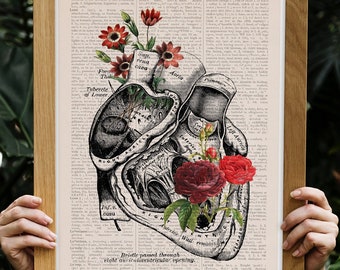 Roses Anatomical Heart - Flower Heart art - Flower Anatomy Print- Anatomy Decor - SKA080PA3