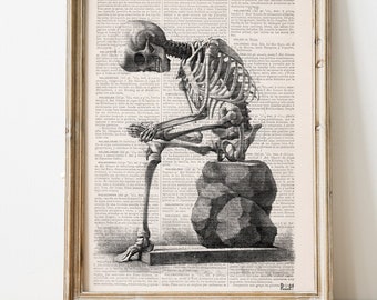 Black Art, Gift for him, Doctor gift, Upcycled Dictionary Page, Skeleton anatomy print on Upcycled Book, Wall decor, Gothic gift, SKA010