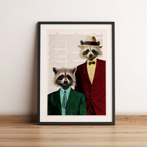 Original Art Funny animal art Racoon Pals Wall decor Unique Gift Wall art Nursery wall art Funny animals art ANI169 image 1