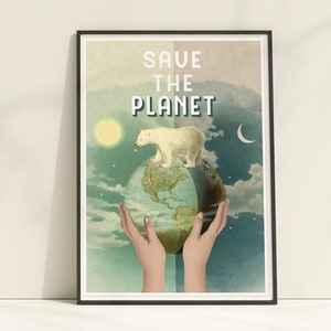 Polar Bear 'Save the Planet' Art Print: Ecological Gift (A3)