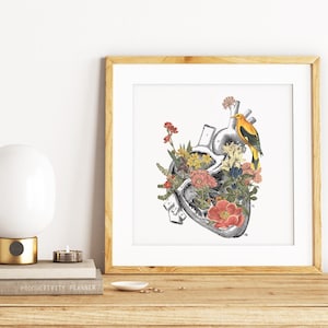 Mothers day gift Wall decor - Anatomical Heart - Flower Heart Print - Flower Anatomy Print - Anatomy Illustration - SKA110