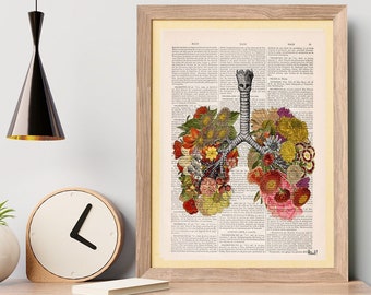 Mothers day gift - Yoga art print - Flowery Lungs Print - stop smoking encouraging art - Anatomy Print - Sustainable art Poster - SKA062