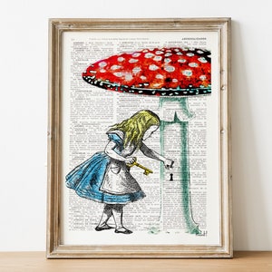 Literary gift , Gift for her, Alice in wonderland Going home Collage Print on Vintage Dictionary Page, Literature classic gift , ALW016