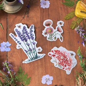 Lavender Flower Stickers: Bee Stickers, PVC Decals - Set of 3