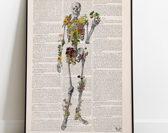 Wall art print - Birds and Plants Skeleton full of naure - Doctor student gift - Anatomy Print - Science Biology - SKA281