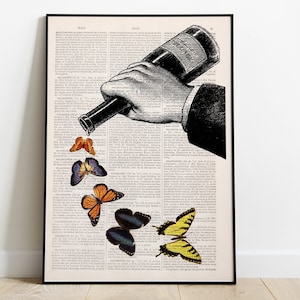 Butterflies and Wine bottle Kitchen Wall art print, best choice for gifts, Gift for her, Art prints, Wall decor, BFL087 image 2