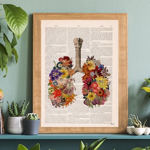 Art prints - Yoga Art - Colourful Flowery Lungs Print - Anatomical Lungs - Anatomy Art Print - Sustainable art - SKA276