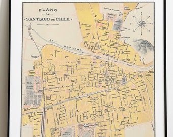 Santiago de Chile Vintage City Map Poster: 1910 Art Print