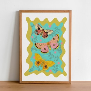 Moths and Butterflies botanical illustrations, magic art print, boho Aesthetic, Butterfly art print, Cottagecore Nature print, moths giclee