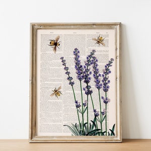 Lavender wall art Bees with Lavender Eco friendly gifts Bee Wall Art Save the Bees Floral Art Print BFL11 image 2