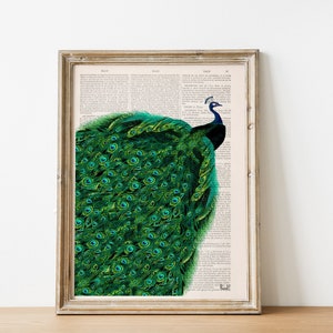 Beautiful Peacock with endless tail wall ,Housewarming art for New home, Emerald green Wall Art, ANI149 image 2
