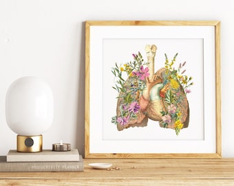Valentinstag Wand Kunst Floral Lunge und Herz Anatomie Kunstdruck: Wissenschaft Geschenk