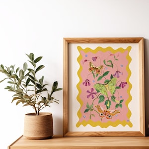 Moths and Butterflies botanical illustrations, magic art print, boho Aesthetic, Butterfly art print, Cottagecore Nature print, moths giclee