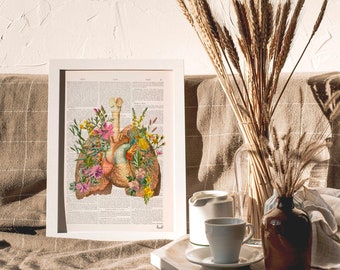 Art- Wall Decor - Soft colours Flowery Lungs - Flowers art - Heart Art - Anatomy Poster - Medical Art - Anatomy art- SKA099