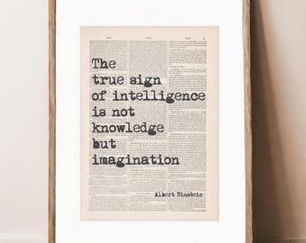 Albert Einstein Quote Print | Vintage Dictionary Page Inspirational Wall Art | Scientist Gift Dark Academia Decor