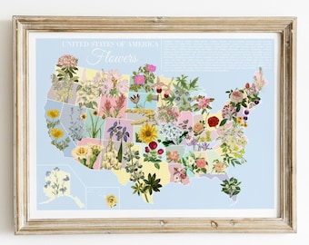 States Flowers - United States Flowers - Botanical Wall Art - US Map Art - Flower Geography - Flower Chart - TVH241CA3