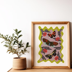 Moths and Butterflies botanical illustrations, magic art print, boho modern Aesthetic, Butterfly art print, chic Nature print, moths giclee