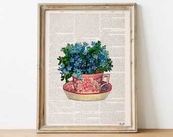 Forget Me Not Teacup Print: Botanical Kitchen Wall Art