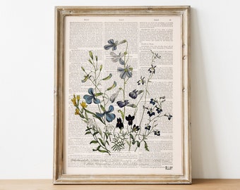Lobelia Bouquet Art Print: Vintage Book Page Floral Wall Art