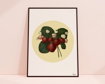 Strawberry Plant Art Print: Vintage Kitchen Wall Decor