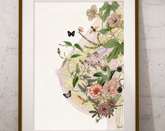 Floral Breast Anatomy Art Print: Feminist Wall Decor