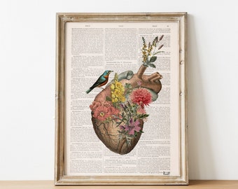 Art prints - Flower Heart Dictionary Print - Anatomical Heart - Flower Anatomy Print - Anatomy Decor  - Anatomy Illustration - SKA245