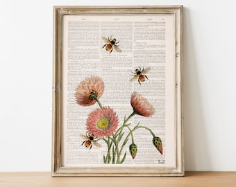 Blumen Wandkunst - Saisonales Dekor - Neutrale Wandkunst - Save the Bees Kunstdruck - Bienen mit Blumen - Wanddekor Bienen - Bee Art - BFL004