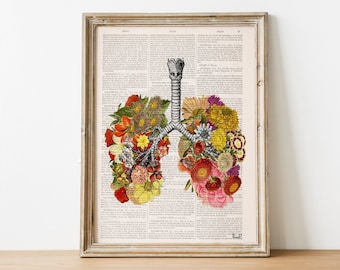 Impresiones de arte - Impresión de pulmones florales - Decoración de estudio de yoga - Arte de pared de anatomía - Arte sostenible - Arte de pared de meditación - SKA062