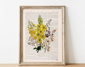 Yellow flowers wall art - Cottagecore aesthetic decor - Eco friendly gifts - flowers Bouquet - Floral Art Print