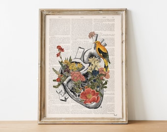 Heart Art - Art prints - Heart Print - Flower Anatomy Print  - Anatomy Decor - Sustainable art - wall decor - SKA110