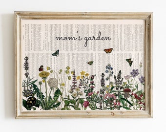Personalized gift, Flower wall art, Housewarming Gift, Butterflies Wall Art, Dictionary Print Art, Wild Flower Book Print - BFL297