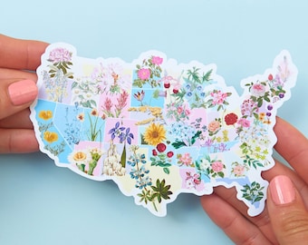 US Flower Sticker - Botanical Stickers - US State Gifts - Flower Decals - US Map Stickers - Laptop Sticker -  Flowers sticker - STC038