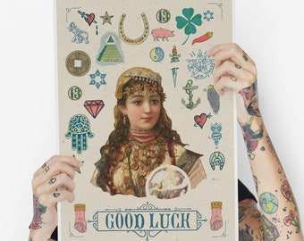 Lucky Fortuneteller Tattoo Art Print: Vintage Style Poster