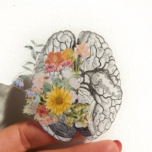 clear flower stickers set, Human brain with flowers, laptop stickers, Floral stickers, decal sticker, anatomy stickers, STC044